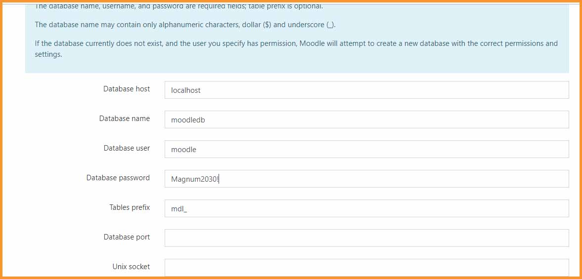 تنظیمات نصب moodle